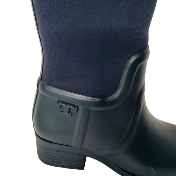 Tory Burch Navy Blue Block Heel Rain Boots - Picture 3 of 7
